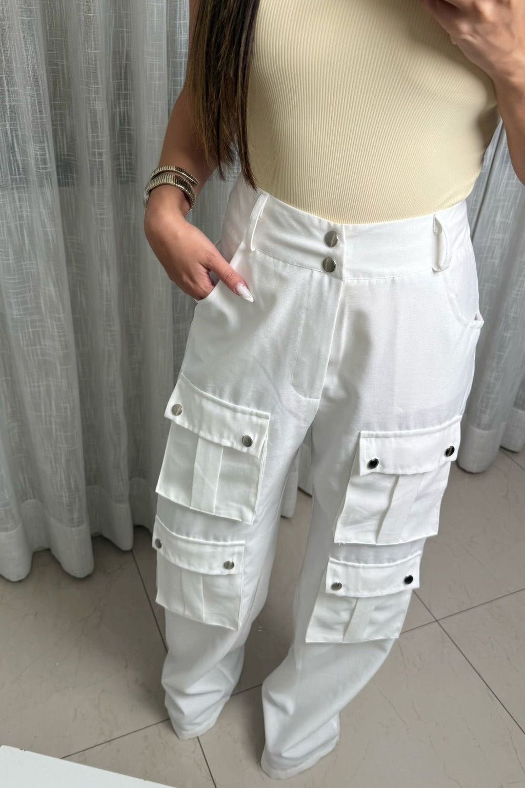 Calça Cargo C/ Botões - Off - Você Plena Butique