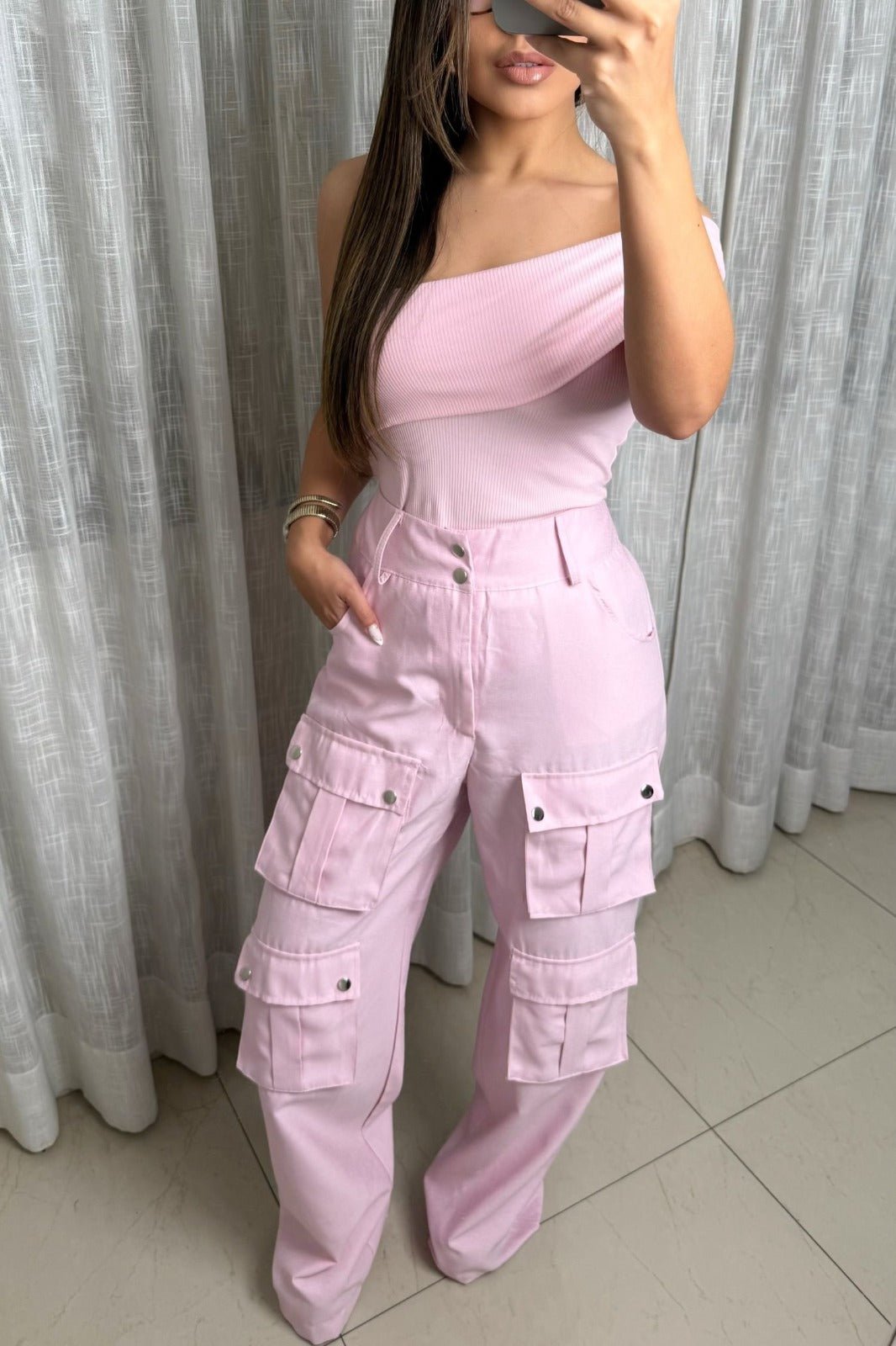 Calça Cargo C/ Botões - Rosa - Você Plena Butique